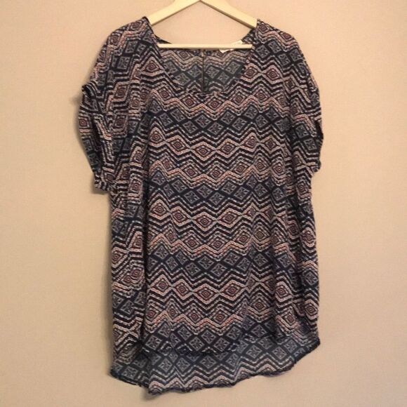 PINK ROSE Blue & Pink Print Blouse - Size 3X - Picture 1 of 9